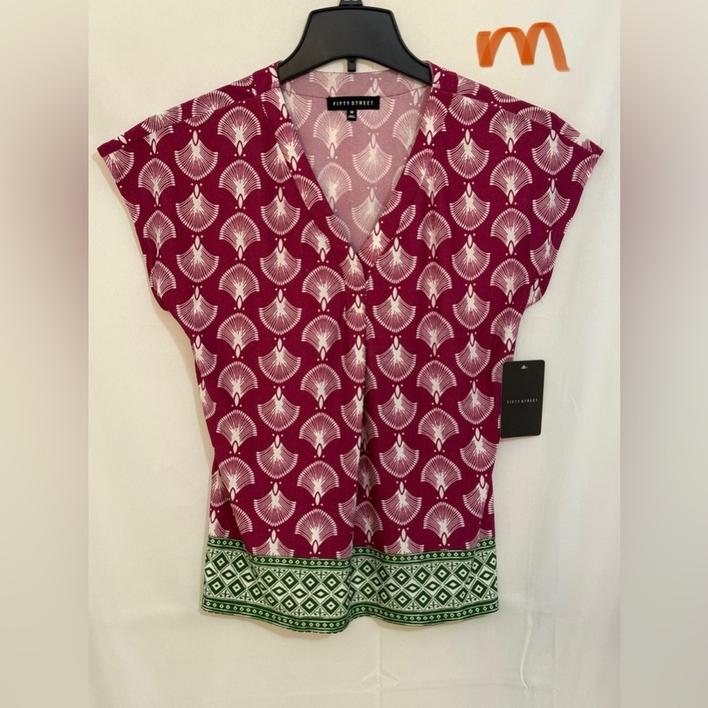 Patterned Women's Blouse in Burgundy and Green
